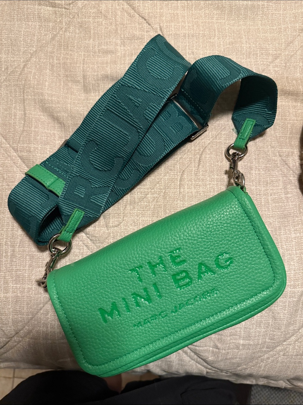 Marc Jacobs Mini Bag Crossbody in Bright Green with Teal Strap